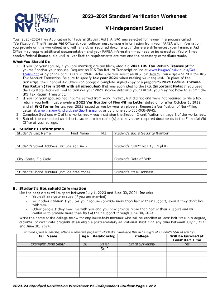 20232024 Standard Verification Worksheet  Form