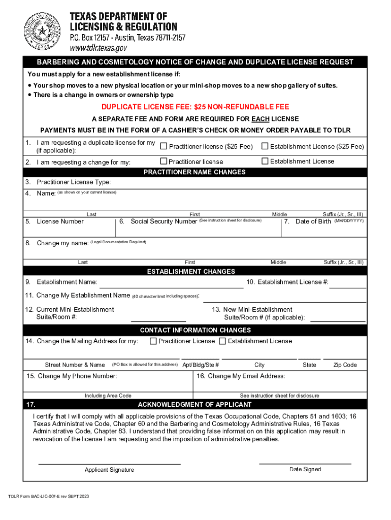 Forms and Publications for Barbers and Cosmetologists