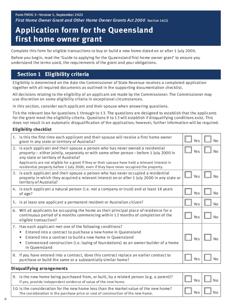  Form FHOG 3 Application Form and Lodgement Guide 2022-2024