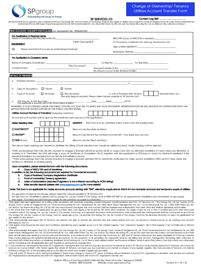  Tenancy Utilities Account Transfer Form Singapore 2023-2024