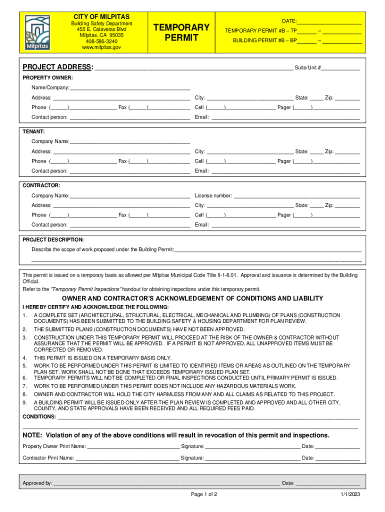 Temporary Building Permit Application  Form