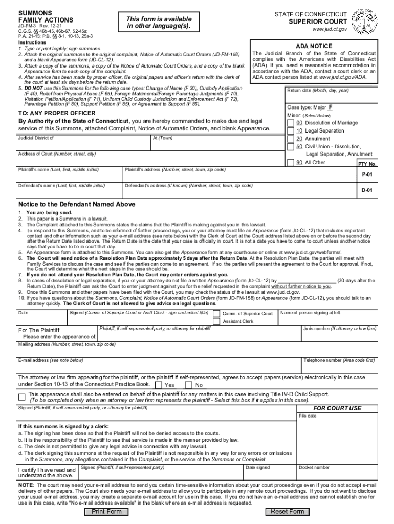  SUMMONS FAMILY ACTIONS 2021-2024