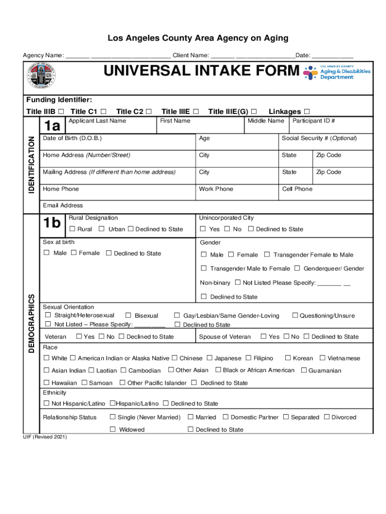  UNIVERSAL INTAKE FORM 1a 1b 2021-2024