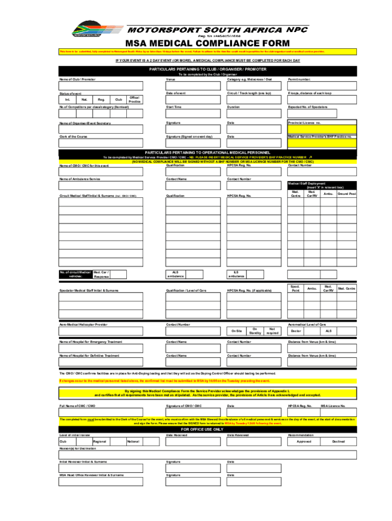 Msa Medical Compliance Form