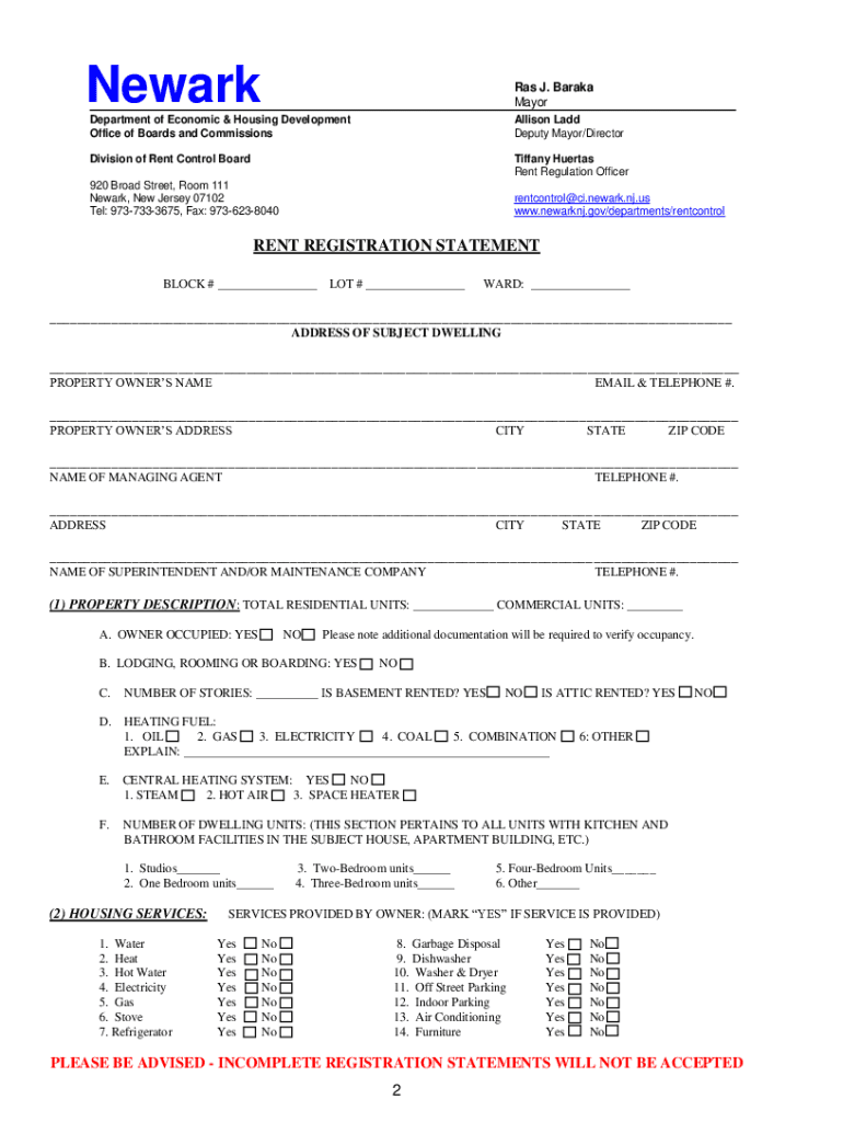 Newark Rent Control Office  Form