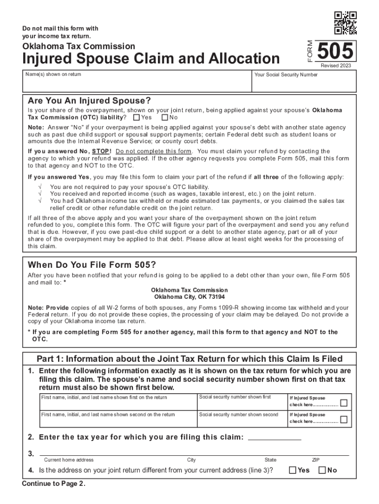  Oklahoma Tax CommissionInjured Spouse Claim and Al 2023-2024