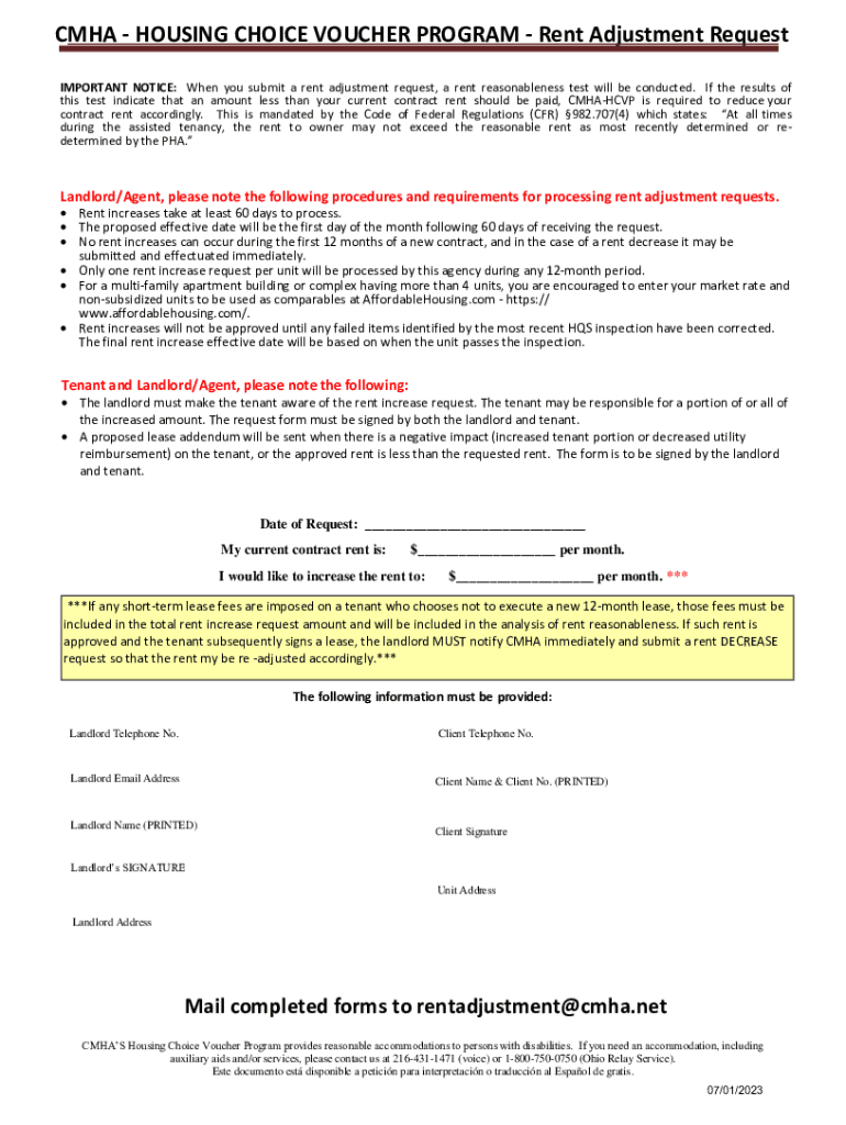 Landlord Rental Increase Request  Form