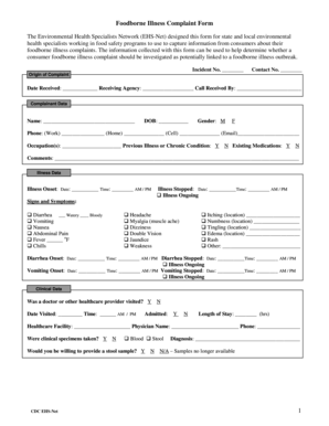 Foodborne Illness Complaint Form