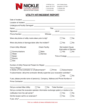 UTILITY HITINCIDENT REPORT Nickle Electrical Companies  Form