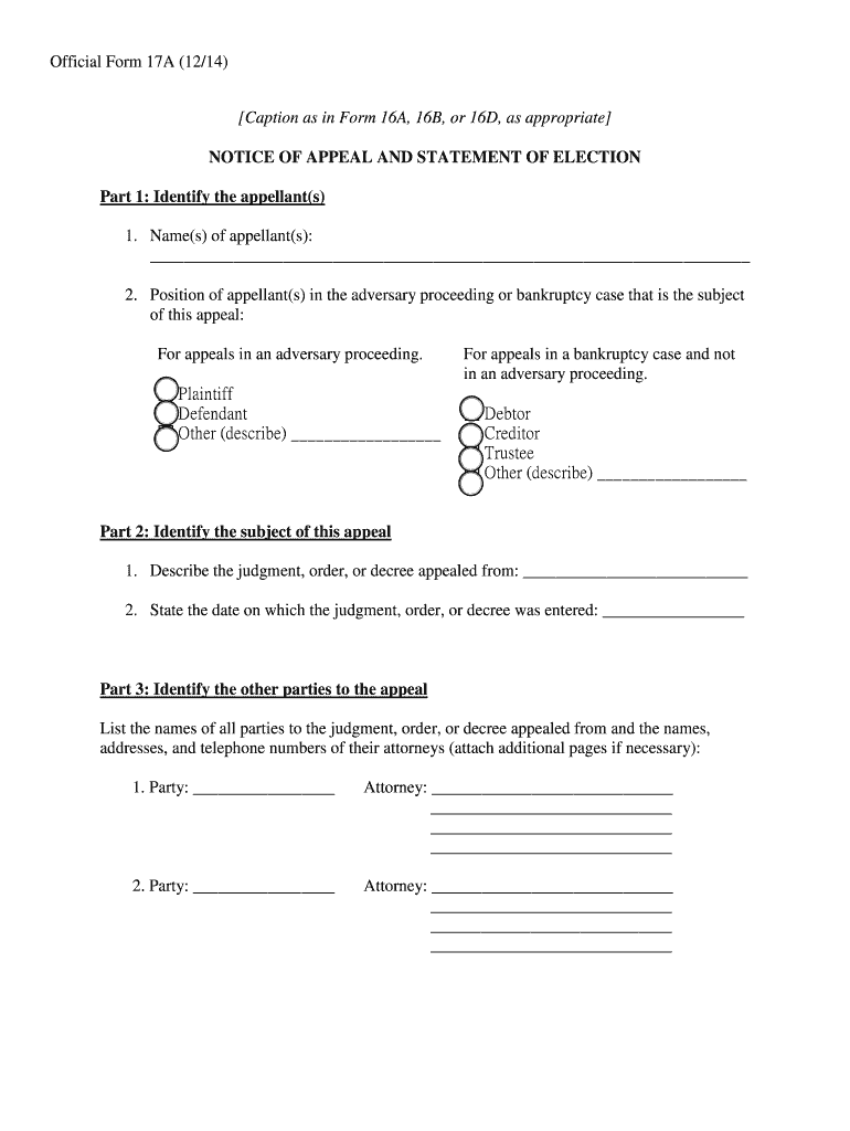 Official Form 17A 1214 Caption as in Form 16A, 16B, or 16D, as