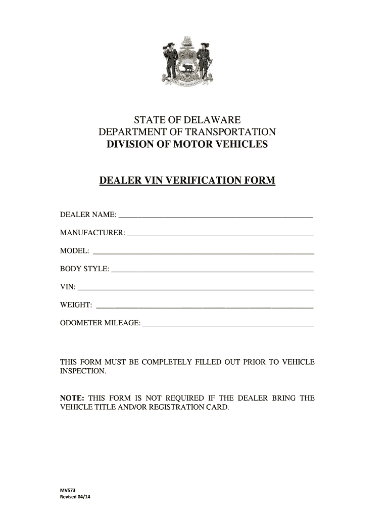  Delaware Vin Verification Form 2014