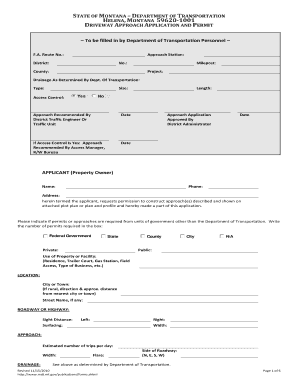 Approachpermit PDF MDT Driveway Approach Application and Permit Mdt Mt  Form