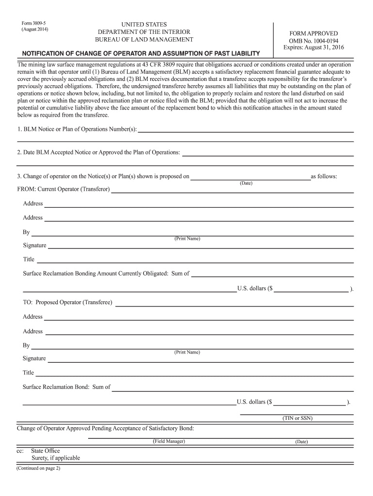  3809 5 Blm Form 2014-2024