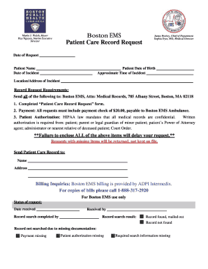 Boston EMS Patient Care Record Request City of Boston Cityofboston  Form
