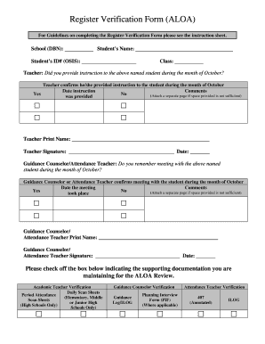 Register Verification Form ALOA Schools Nyc