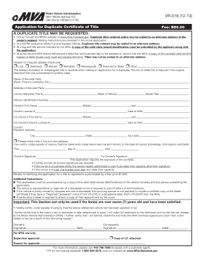  Maryland Mva Form Vr 278 2014