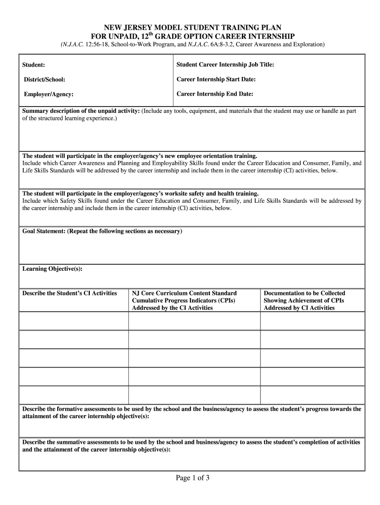 Model Student Training  Form