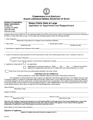 Notary Application Kentucky  Form