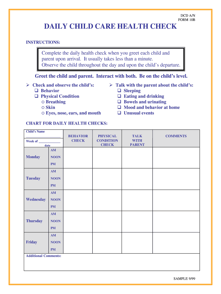 Form Health Check 1 NC Child Care