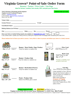 Virginia Grown Point of Sale Order Form Virginia Department of Vdacs Virginia