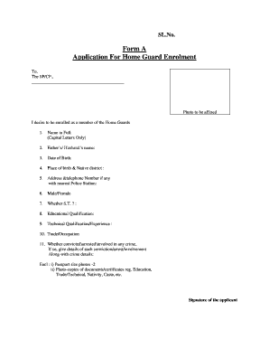Home Guard Application Form PDF