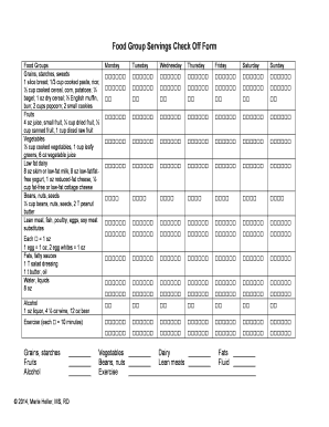 Dash Diet Servings Check off Form