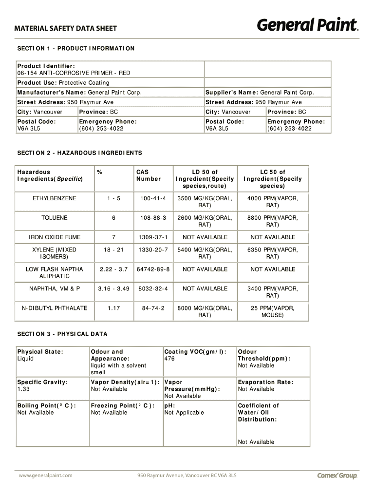 06 154 ANTI CORROSIVE PRIMER  General Paint  Form