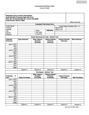  CIGAR BAR REPORTING FORM Form 35 7500 2018