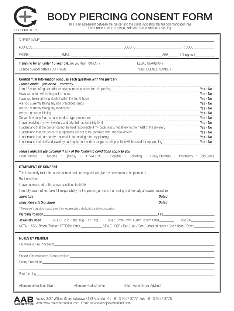 Piercing Consent Form