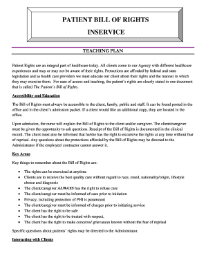 PATIENT BILL of RIGHTS INSERVICE TLay Healthcare  Form