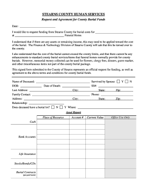 County Burial Assistance Request Stearns County, Minnesota  Form