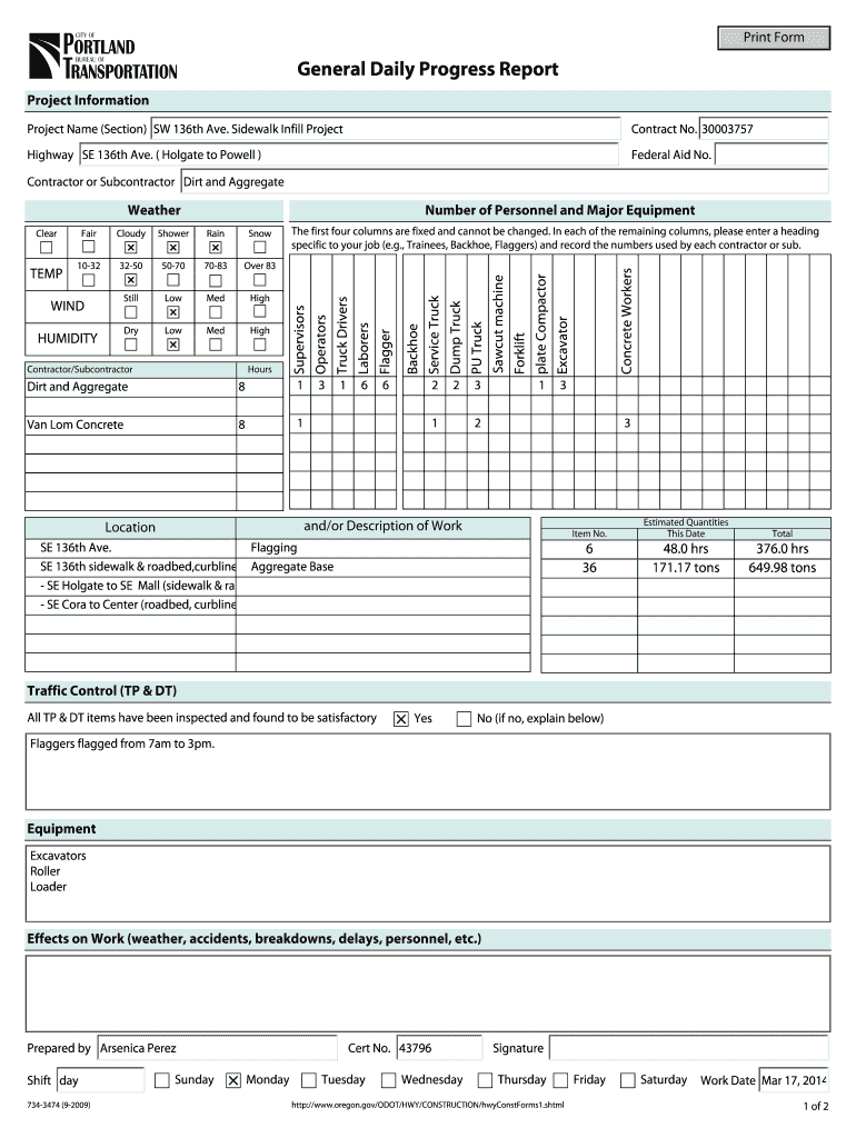 General Daily Progress Report  Ftp02 Portlandoregon  Form