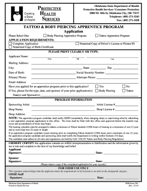Oklahoma Tattoo Apprentice Program  Form