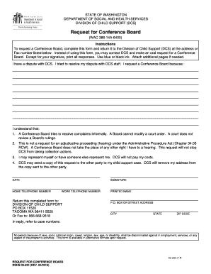 Request for Conference Board Washington State Department of Dshs Wa  Form