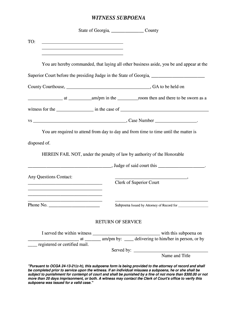 Subpoena in Georgia  Form