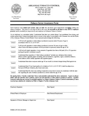 Arkansas Tobacco Control  Form