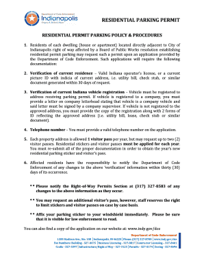 Indianapolis Residential Parking Permit  Form