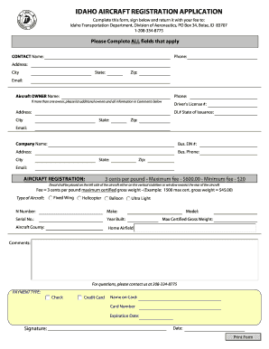 Idaho Aircraft Registration  Form
