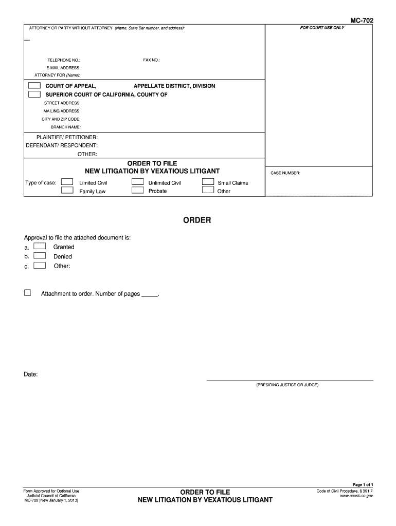 Judicial Council Vexatious Litigant Form