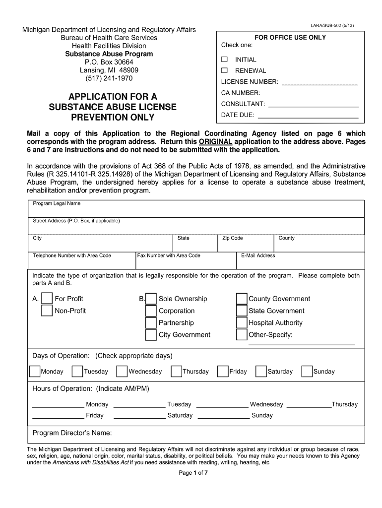 Michigan Larasub License  Form
