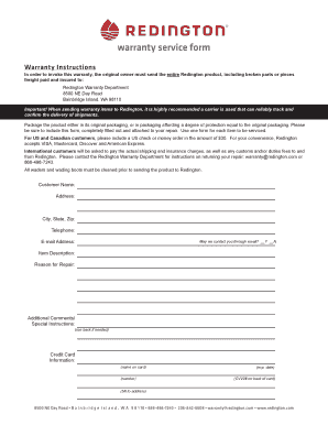  Redington Warranty Form 2015