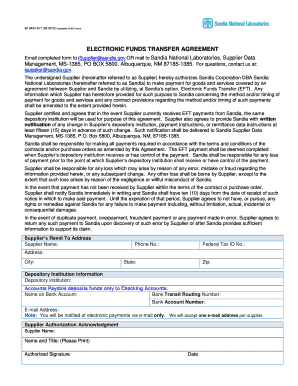  SF 9424 EFT;Electronic Funds Transfer Agreement Sandia Sandia 2015