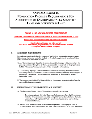 Round 15 Land Acquisition Nomination Package Requirements Final Blm  Form
