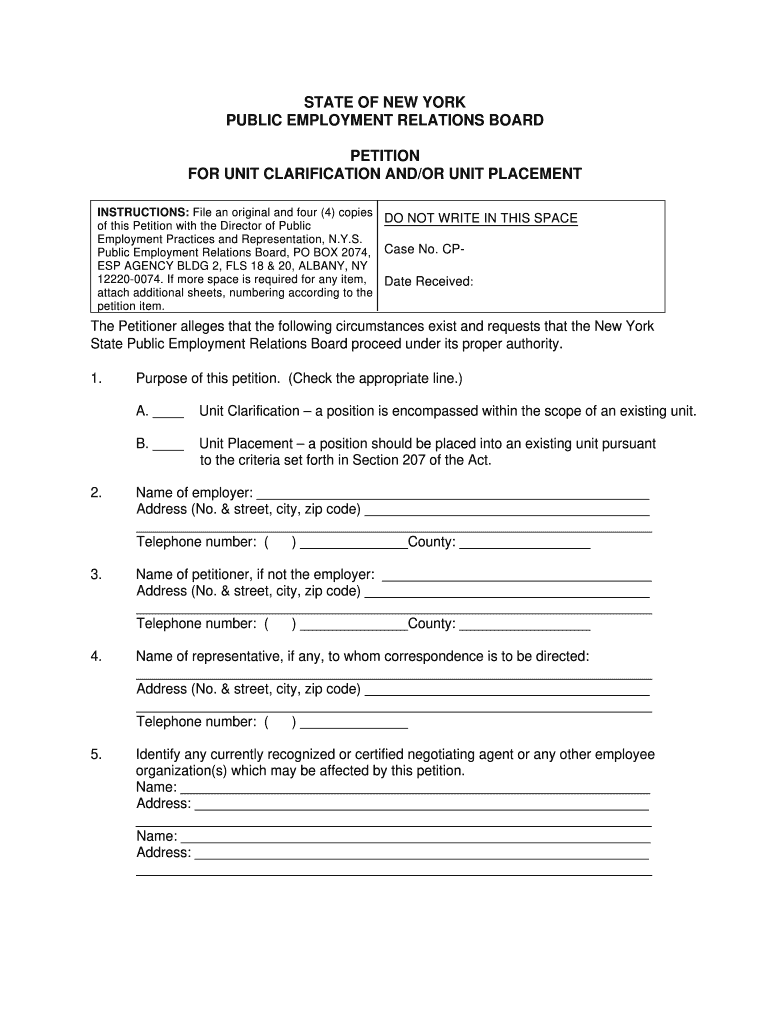 Get and Sign Unit Clarification or Placement  PERB  New York State  Perb Ny 2014-2022 Form