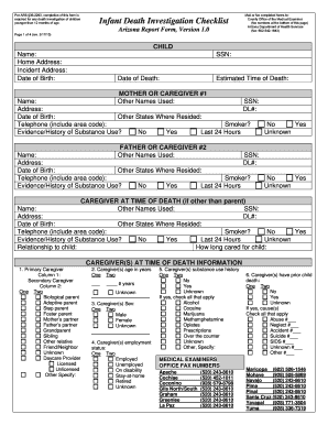  Infant Death Investigation Checklist Arizona Department of Health Azdhs 2010