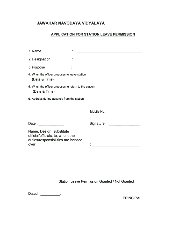 Station Leave Application for Government Employees  Form