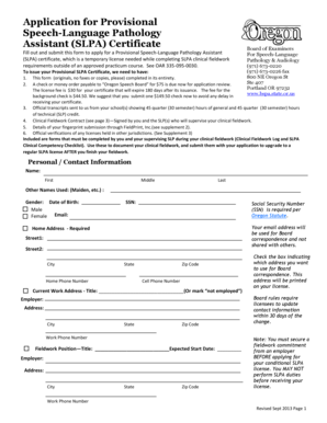 Application for Provisional Speech Language Pathology Assistant Oregon  Form