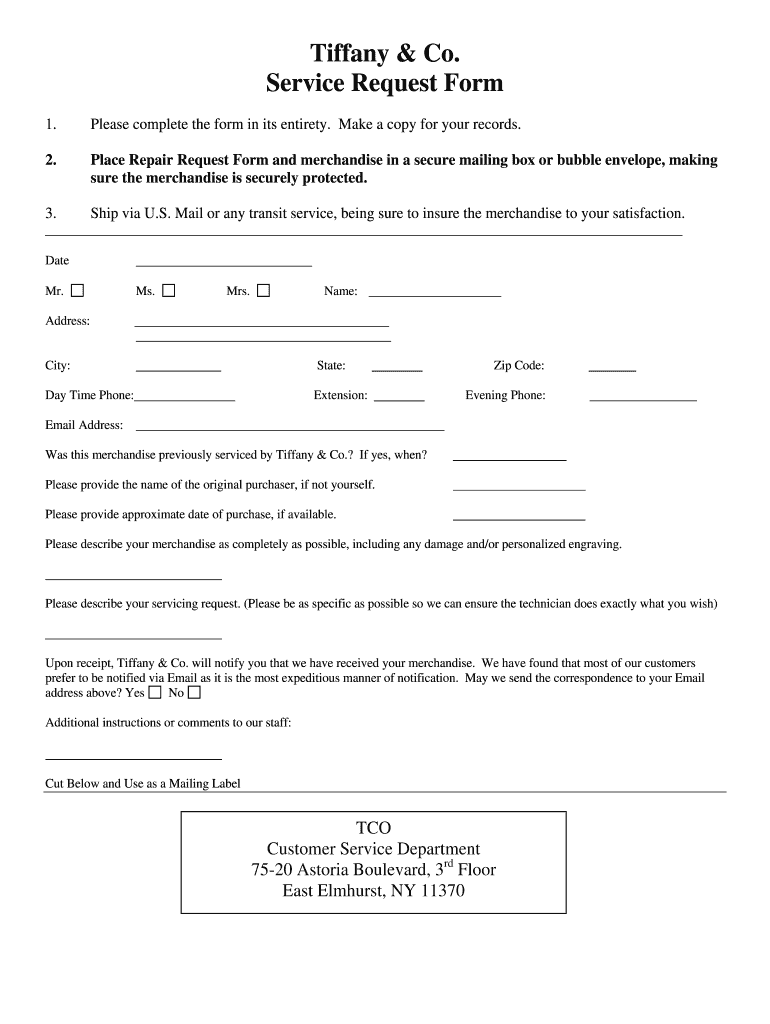 Tiffany Service  Form