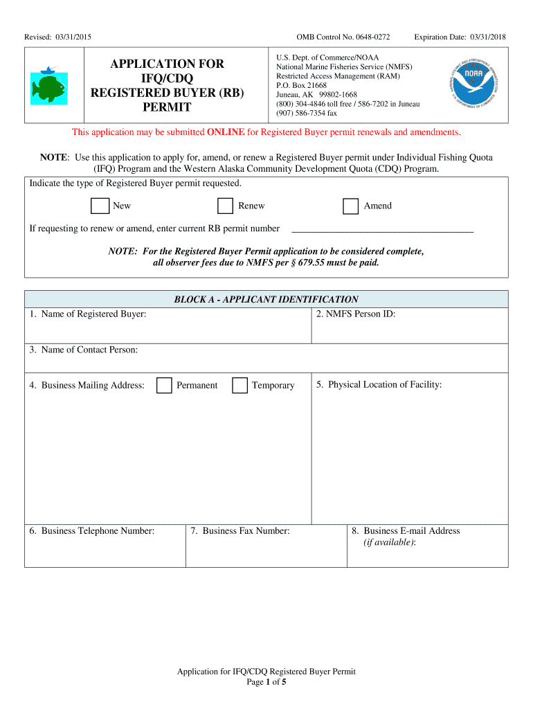  Registered Buyer Permit Application  NOAA Fisheries Alaska  Alaskafisheries Noaa 2015