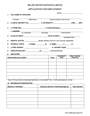 Bws Application Form